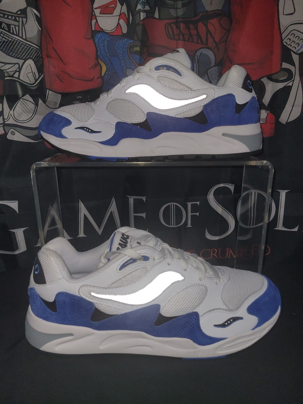 Saucony Grid Shadow 2 Men's White and Blue Suede-Trim Sneakers